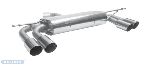 Bastuck Rear silencer with double tailpipes 2 x Ø 76 mm LH + RH cut 20° - Audi A3 8P Sportback 4-Cylinder Turbo FWD / 05+ Seat Leon 1P Turbo incl. Cupra