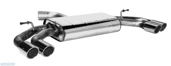 Bastuck Rear silencer with double tailpipe, LH + RH, 2 x Ø 76 mm with inward curl, cut 20° - Seat Leon 5F Cupra R