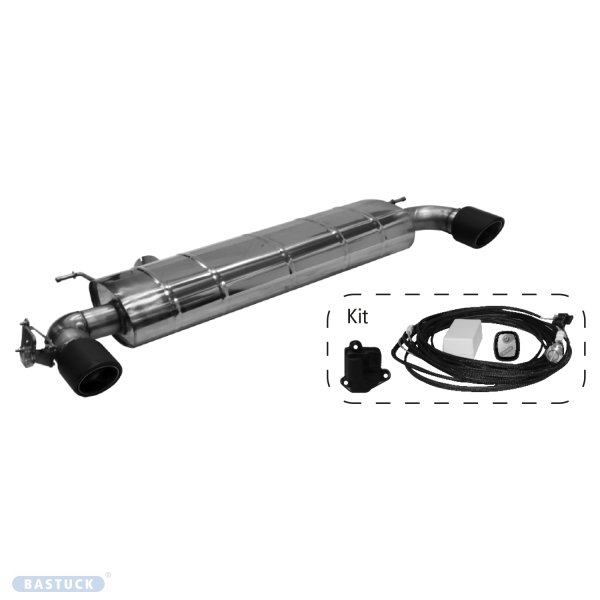 Bastuck Rear silencer with simple tailpipe carbon 1x Ø?100 mm LH+RH (RACE look), cut obliquely at 30°, with exhaust flap incl. kit 1) - 19+ BMW 1 Series F40 116i/118i