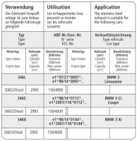 Bastuck Tube replacing central silencer - BMW 3 Series E46 330d (150 KW) Saloon/Estate/Coupé / BMW X3 Diesel