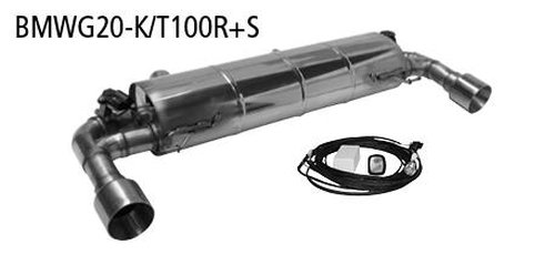 Bastuck Rear silencer with simple tailpipe 1x Ø 100mm LH+RH (RACE look), with valve control - 19+ BMW 3 Series G20/G21 320i/330i (models w/o serial valve control)