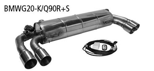 Bastuck Rear silencer with double tailpipe 2x Ø?90?mm LH+RH (RACE look), with valve control - 19+ BMW 3 Series G20/G21 320i/330i (models w/o serial valve control)