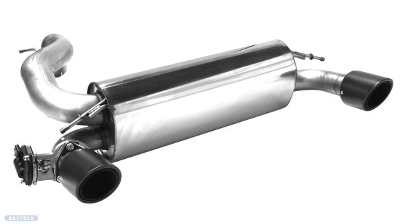 Bastuck Rear silencer with single exit Carbon RACE 1 x Ø 100 mm LH + RH cut 30° with exhaust flap - Ford Focus 3 RS