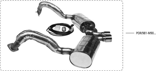 Bastuck Sport exhaust system with axle tubes with integral insulation and exhaust flap with 2 x Ø 90mm tailpipes made of carbon, central exit - 16+ Porsche Boxster (718) / 12+ Porsche Cayman (981)