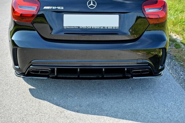 Maxton Design Heckansatz Flaps Diffusor schwarz Hochglanz - Mercedes A W176 AMG Facelift