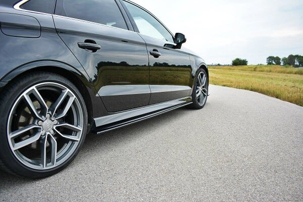 Maxton Design Side skirts extension extension V.1 black gloss - Audi S3 / A3 S-Line 8V / 8V FL Limosine