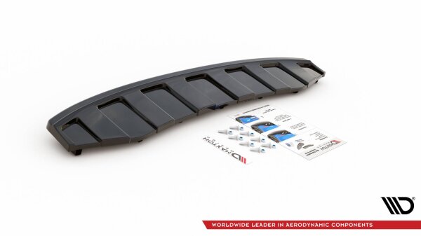 Maxton Design Mittlerer Diffusor Heckansatz schwarz Hochglanz - Audi A6 C7 S-Line Avant AUSPUFF 2X1 im DTM Look