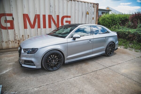 Maxton Design Side skirts extension extension V.2 black gloss - Audi S3 / A3 S-Line Limosine 8V Facelift