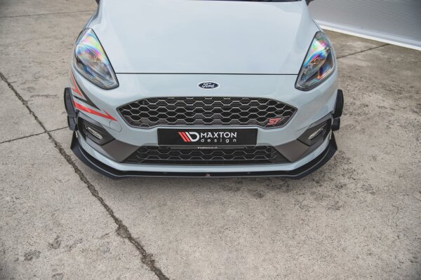 Maxton Design Robuste Racing Frontansatz für passend + Front Stoßstangen Racing Flaps schwarz Hochglanz - Ford Fiesta MK8 ST / ST-Line