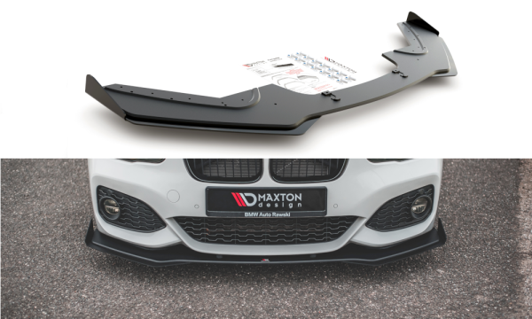 Maxton Design Racing Front extension V.3 black gloss - for passend + Flaps black gloss - BMW 1 Series F20 M-Package Facelift / M140i