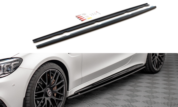 Maxton Design Side skirts extension extension V.1 black gloss - Mercedes-AMG C 63 AMG Coupe C205 Facelift