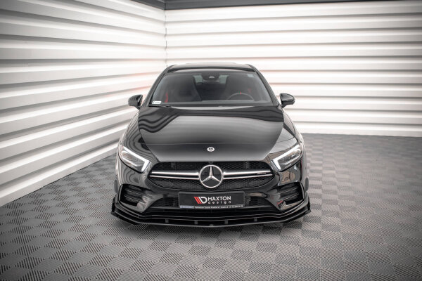 Maxton Design Street Pro Front approach black + Flaps black gloss - Mercedes A35 AMG / AMG-Line Aero Pack W177