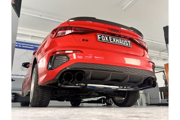 FOX Halbanlage ab OPF mit Abgasklappen Endrohre schwarz emalliert rechts/links - 2x100 Typ 25 - Audi S3 GY Limousine