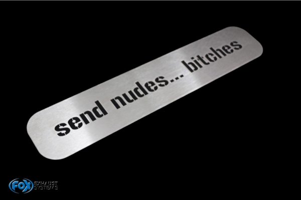 FOX stainless steel plate 300 x 60 mm - "send nudes... bitches"