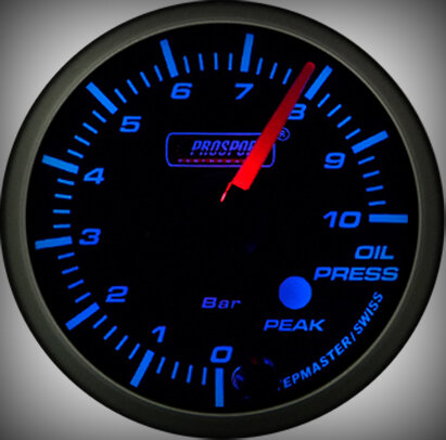 Prosport Racing Premium Series oil pressure 52 mm, blue-white, Smoked