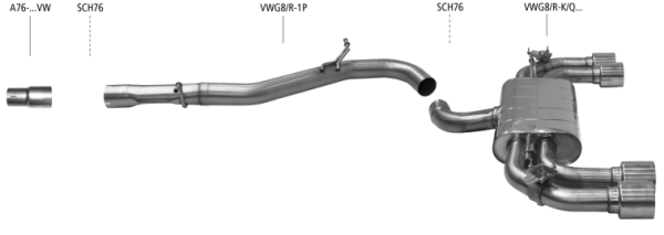 Bastuck Exhaust System double tailpipe Carbon 2x Ø 100 mm (RACE Look) for the original exhaust flap - 20+ VW Golf 8 R