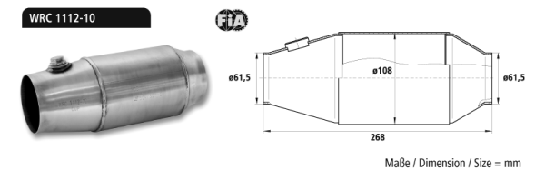 Bastuck CUP Catalytic Converter with DMSB / FIA approval - Ø 61.5 mm