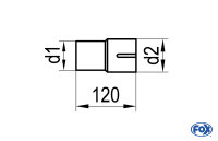 FOX Einzelmuffe 65mm auf 63,5mm - Länge: 120mm d1 = 65mm außen/ d2 innen geschlitzt = 63,5mm