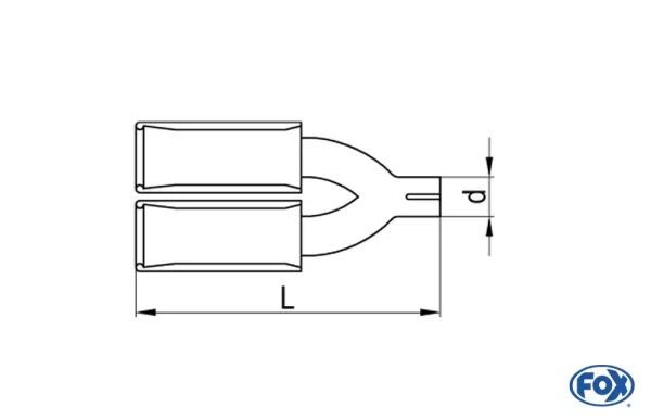 FOX Endrohr Links Typ 38 mit Schelle doppelt - 2x115x85mm Links / Oval eingerollt / abgeschrägt / ohne Absorber - L_ (mm) und d_ (mm innen) ist flexibel - muss angeben werden - L minimum 170mm und maximal 500mm