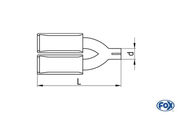 FOX tailpipe left type 38 with double clamp 2x115x85mm left / oval rolled / beveled / without absorber - L_ (mm) and d_ (mm inside) is flexible - must be specified - L minimum 170mm and maximum 500mm