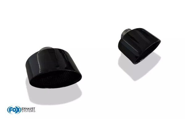 FOX weld-on tailpipe type 38 - right & left RS3 look 160x130 mm / length: 180 mm - oval black enamelled 1x sideways to the right and 1x sideways to the left slanted Connection: 63.5mm inside with clamp