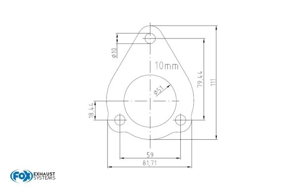 FOX 3-Hole Flange inner hole: Ø51mm thickness: 10mm material 1.4301