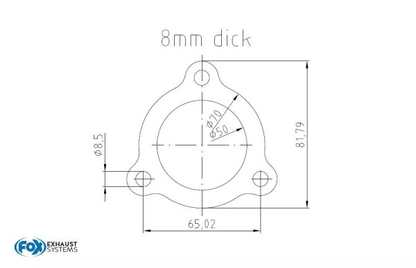 FOX 3-Hole Flange inner hole: Ø50mm thickness: 8mm material 1.4301