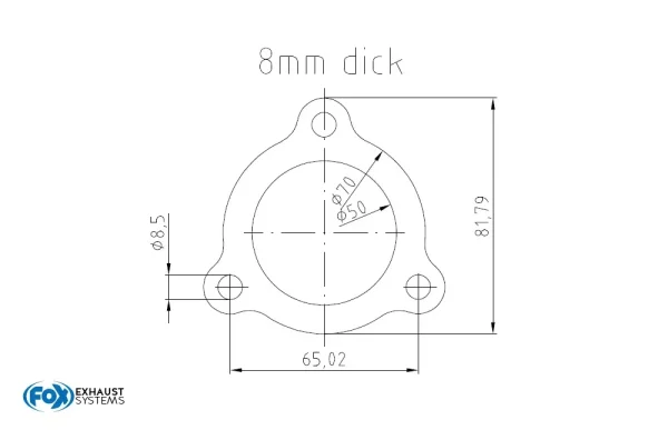 FOX 3-Hole Flange inner hole: Ø50mm thickness: 8mm material 1.4301