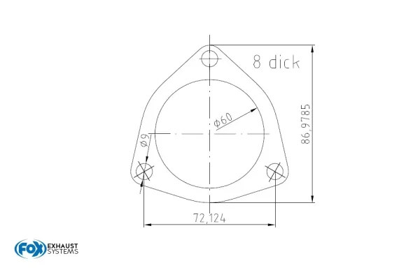 FOX 3-Hole Flange inner hole: Ø60mm thickness: 8mm material 1.4301