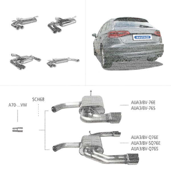 Bastuck Sport Exhaust - Audi A3 8V 1.4 TSI (103 kW CPTA/ Otto + 110 kW CZEA/ Otto + 110 kW DADA/ Otto)