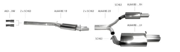Bastuck Exhaust System - 00-08 Audi A4 B6/ B7 6-Cylinder 2WD w/o Diesel Limousine/ Avant 8E/ Convertible 8H