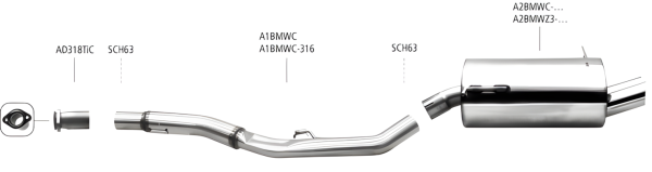 Bastuck Exhaust System - BMW 3 Series E36 316i/ 318ti Compact