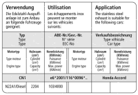 Bastuck Komplettanlage - 02-07 Honda Accord Diesel (ohne...