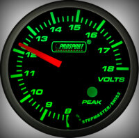 Prosport Racing Premium Serie Voltmeter 52 mm, grün-weiß, Smoked