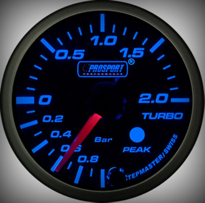 Prosport Racing Premium Series boost 52 mm, blue-white, Smoked, waterproof, 2 Bar