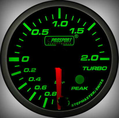 Prosport Racing Premium Serie Ladedruck 52 mm, grün-weiß, Smoked, wasserdicht, 2 Bar
