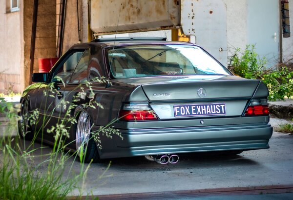 FOX Endschalldämpfer Ø70mm 2x93x79 Typ 70 passend an AMG Ansatz - Mercedes E-Klasse 124