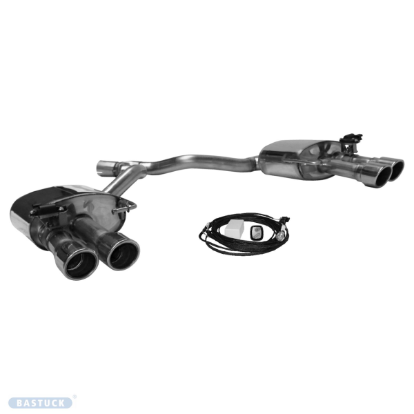 Single Tailpipe LH+RH 2x Ø 90 mm 20° angled cut with inward curl with exhaust flap