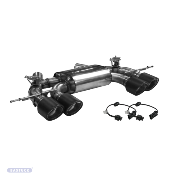 Doppel-Endrohr LH+RH 2x Ø 110 mm Carbon 25° schräg geschnitten mit 2x Abgasklappen