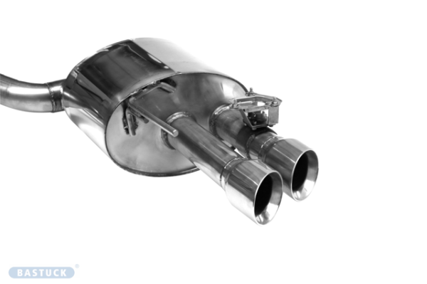 Doppel-Endrohr 2x Ø 90 mm 30° schräg geschnitten mit Abgasklappe