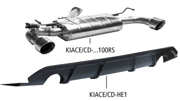 Einfach-Endrohr LH+RH 1x Ø 100 mm 30° schräg geschnitten mit Abgasklappe + Heckschürzeneinsatz