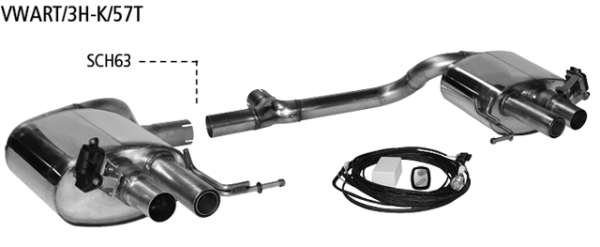 Doppel-Endrohr LH+RH 2x Ø 57 mm - für R-Line-Heckschürze mit offener Blende - mit Klappensteuerung